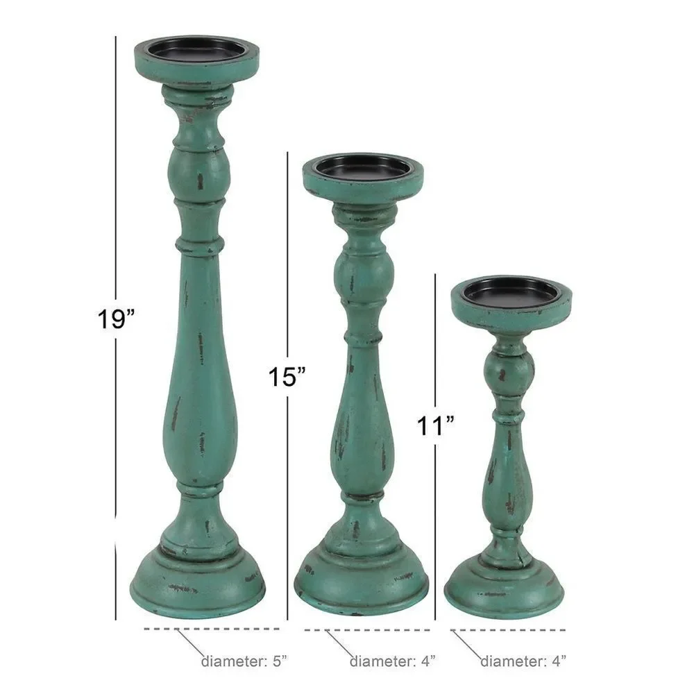 Pier 1 Imports Traditional Turquoise Wood Set of 3 Candle Holders